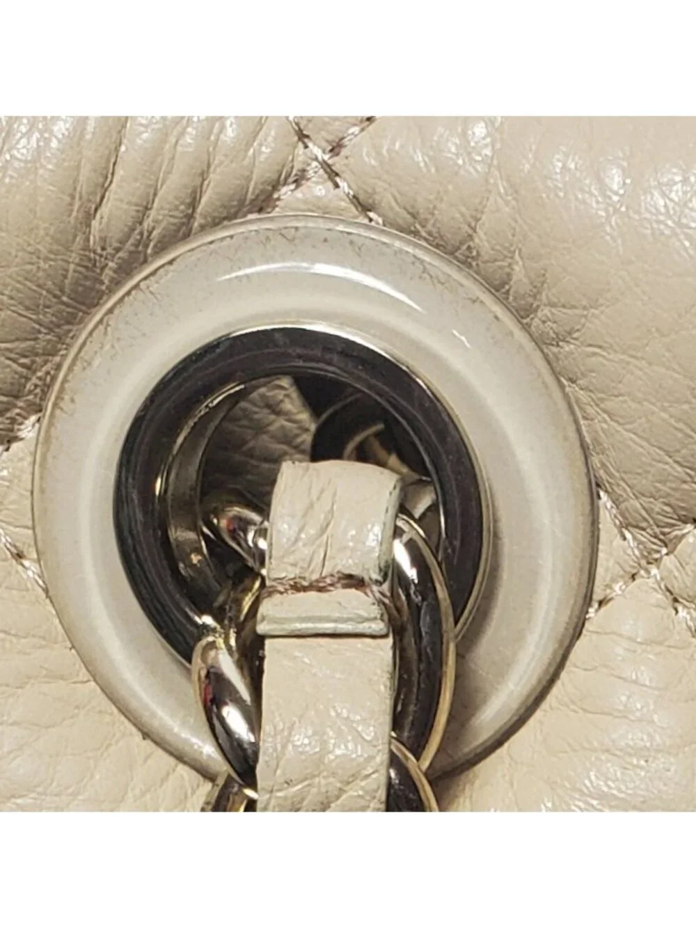 Kate Spade Georgina Quilted Leather W/Chain Link Strap Tote Bag W/Multiple Cream